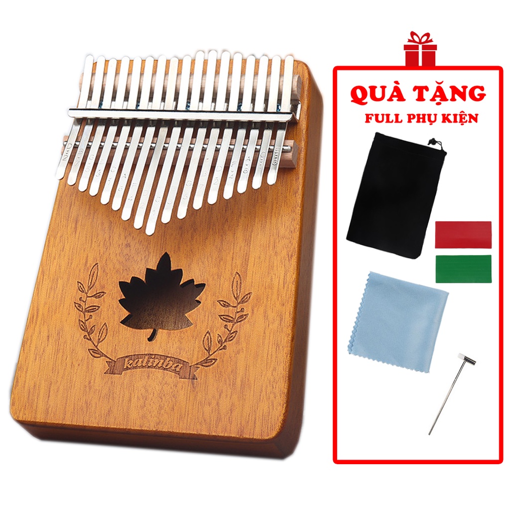 Đàn Kalimba 17 Phím - Đàn Kalimba Gỗ Mahogany - Thumb Piano Hình Chiếc Lá