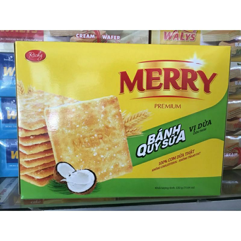 Bánh quy sữa merry vị dừa giòn tan hộp 330g(mới)