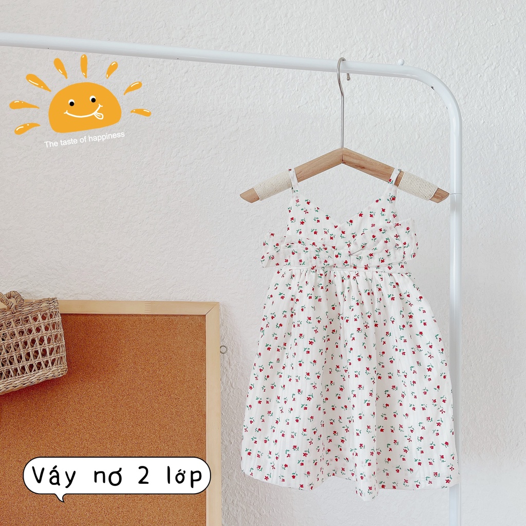 Váy hè hai dây hoa nhí, nơ ngực chất thô boi mỏng mát cho bé giá 1-6 tuổi ( Mã 083)