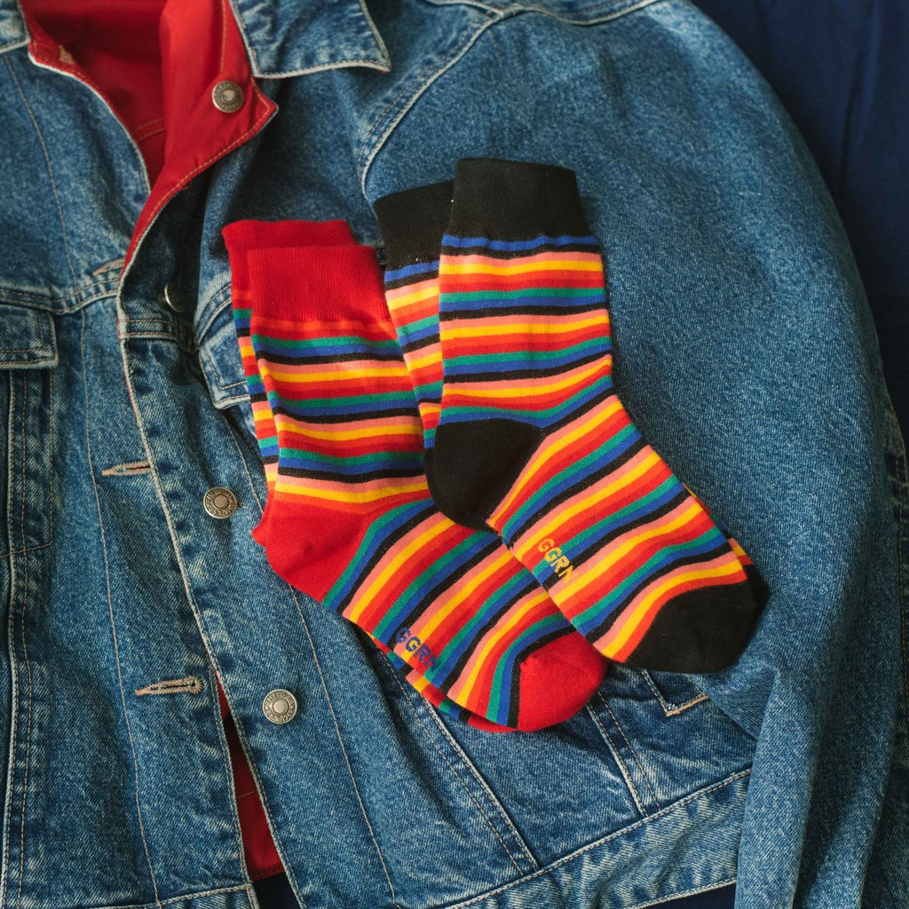 THE ROMAN STRIPE - Tất vớ cao cổ nữ kẻ ngang nhiều màu sắc nổi bật, nhập khẩu Hàn Quốc