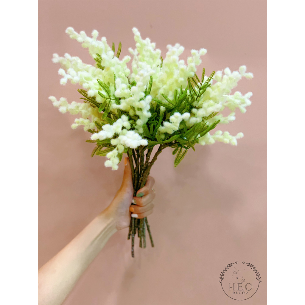 Hoa lụa Mimosa Heodecor HL001, hoa lụa cao cấp decor