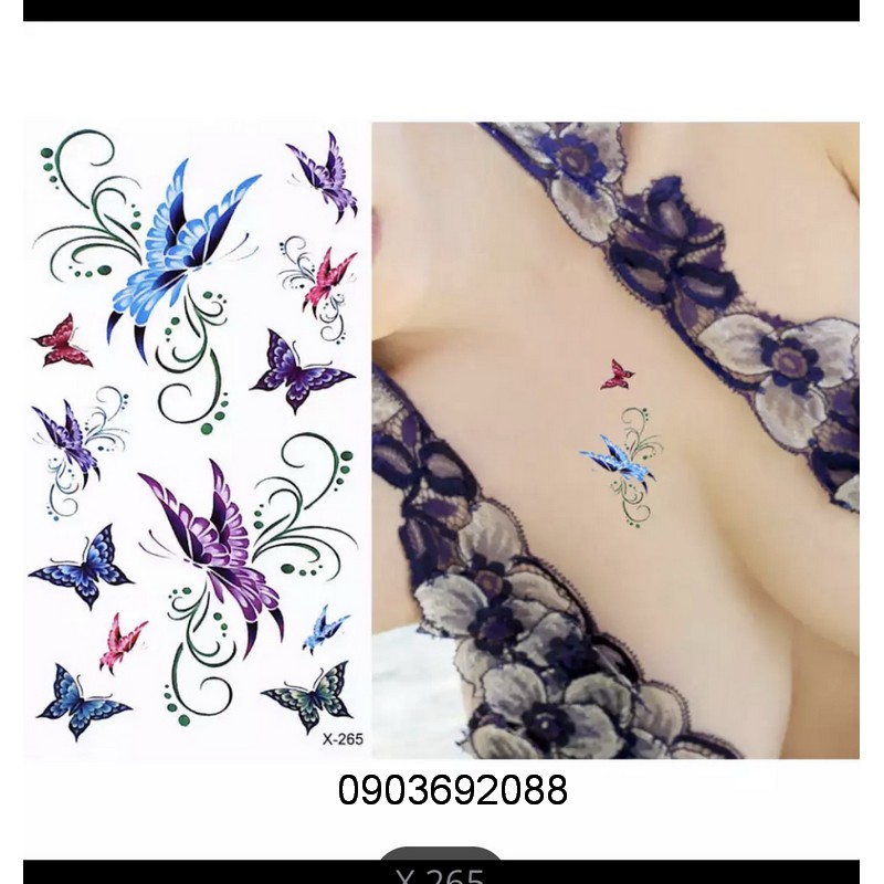 Hình xăm dán - tattoo sticker hình bướm kích thước 18.5 x 9cm