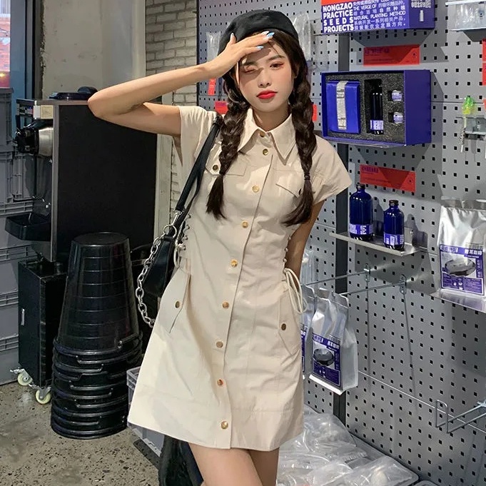 Đầm Tay Ngắn Cổ Polo Thời Trang Mùa Hè Phong Cách Mới Cho Nữ