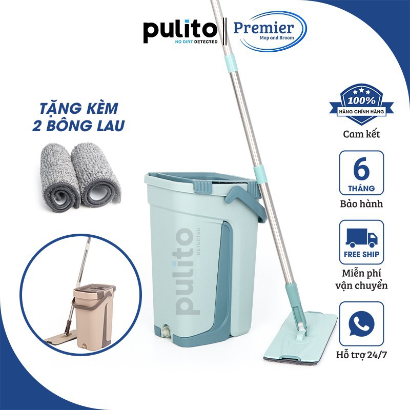 Bộ cây lau nhà ,chổi lau nhà tự vắt thông minh chính hãng Pulito TẶNG  Kèm 2 miếng lau siêu sạch LS-CKT-N