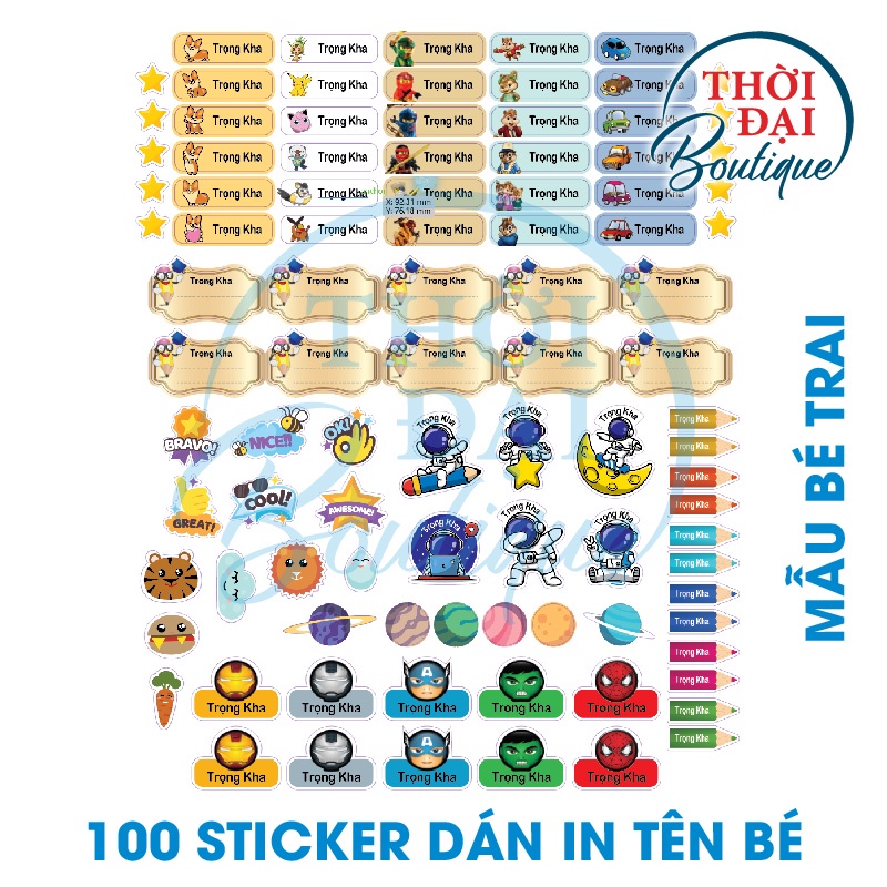Sticker decal in tên của bé - combo 96/101 cái