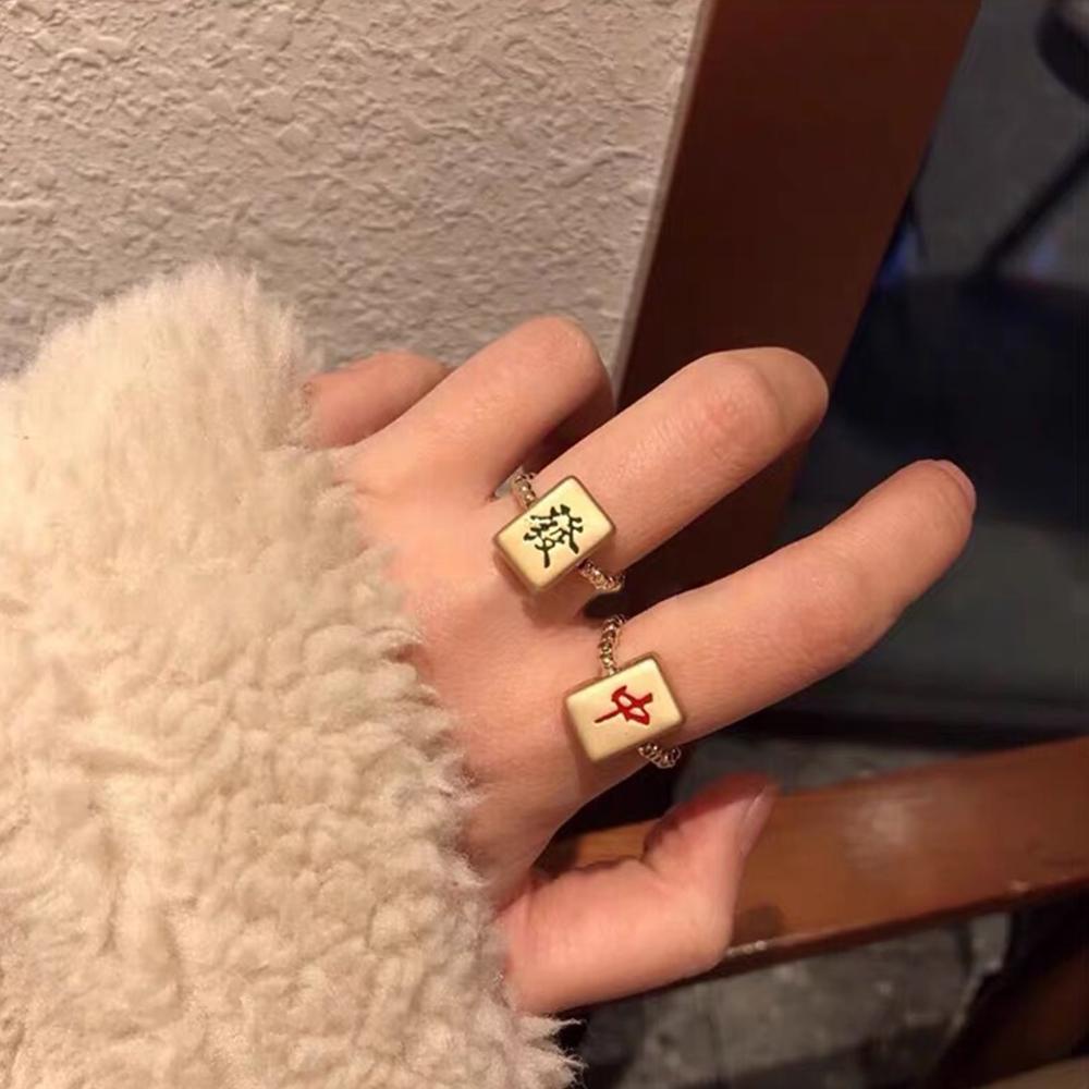 EXPEN Nhẫn Mạt Chược May Mắn Thiết Kế Sáng Tạo Thời Trang Theo Phong Cách Hip Hop