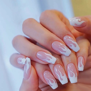 Bộ 24 móng tay giả đầu vuông màu hồng / lửa / lửa misscheer