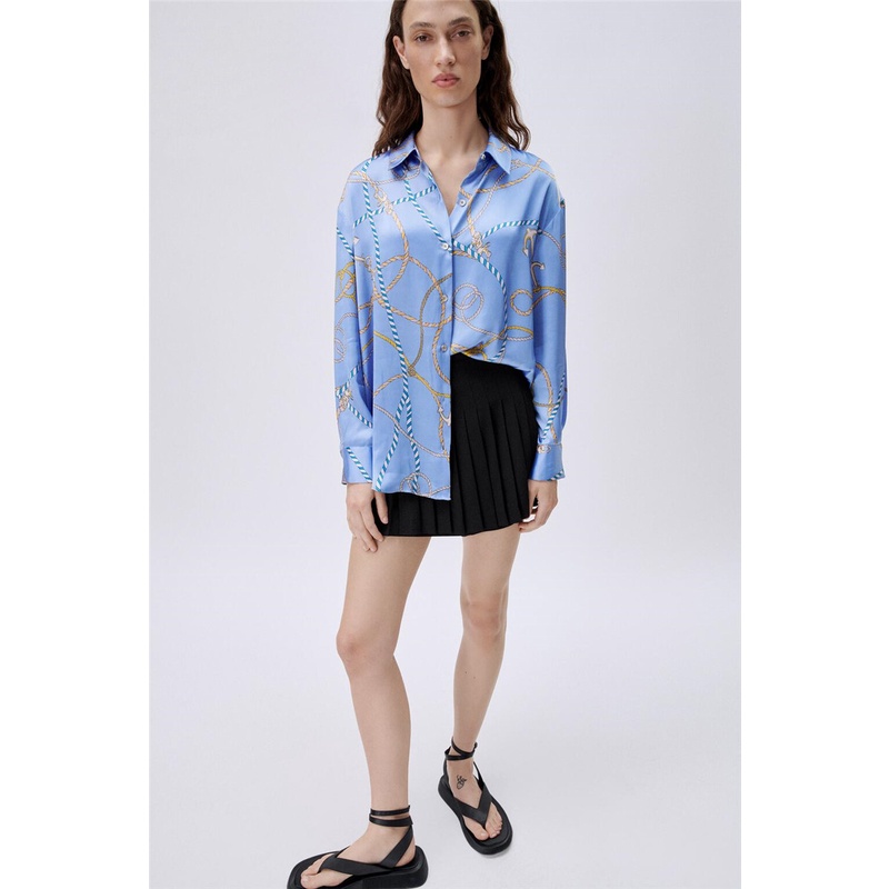 Áo Zara chemise lụa chuỗi xanh AH2SMG43N10