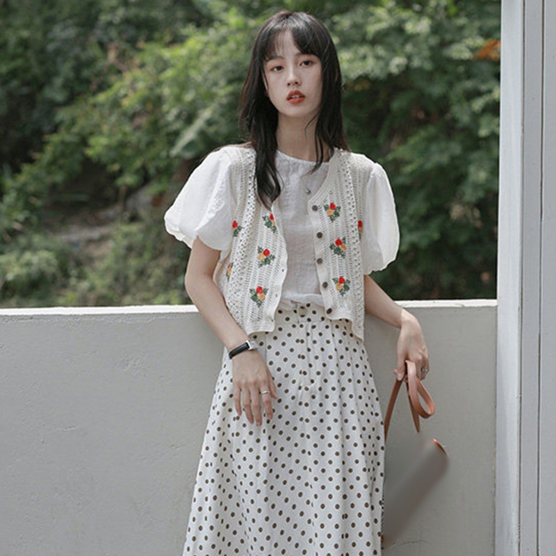 Áo Khoác Cardigan Dệt Kim Không Tay Cổ Chữ V Họa Tiết Hoa Vintage Cho Nữ