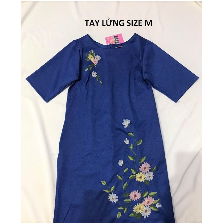 Váy Đầm Thêu Trung Niên - Form Suông, Tay Rộng - Vải Thun Umi Cotton