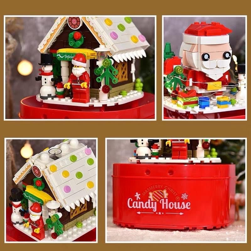 Đồ chơi xếp hình mô hình lắp ráp Hộp Nhạc Giáng Sinh có chế độ Tuyết Bay kèm đèn led Nanoblocks