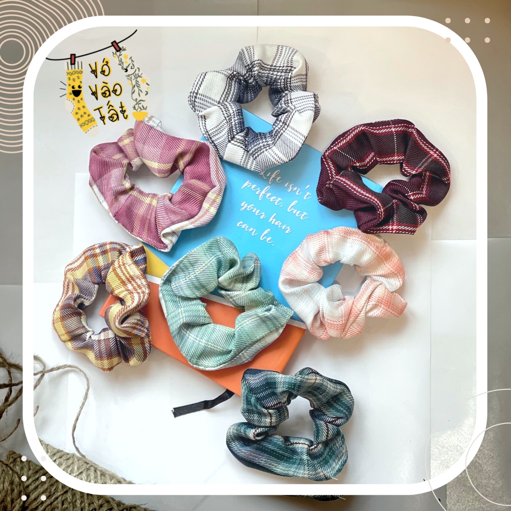 [quà tặng] Đồ buộc tóc scrunchies caro cổ điển phong cách Hàn Quốc