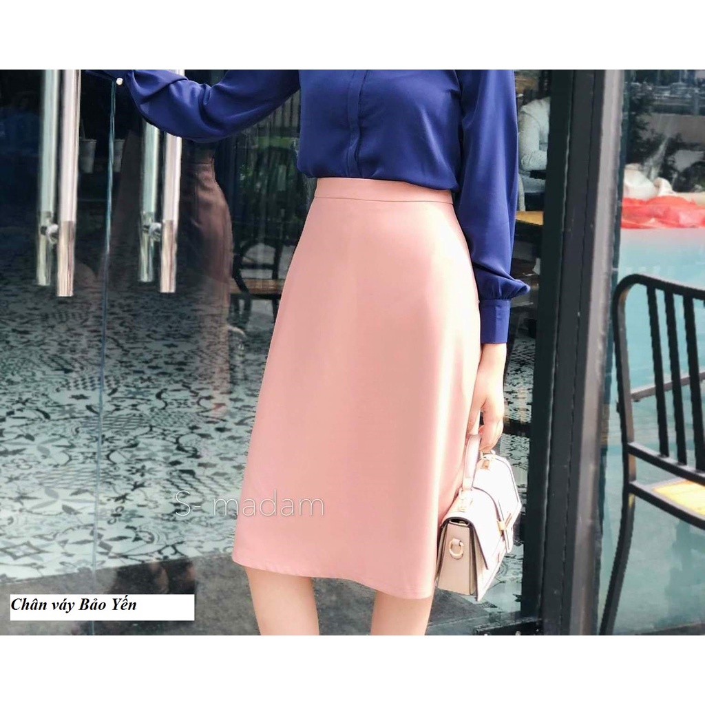 Chân váy chữ A màu hồng dài tới gối( sẵn size)- M77