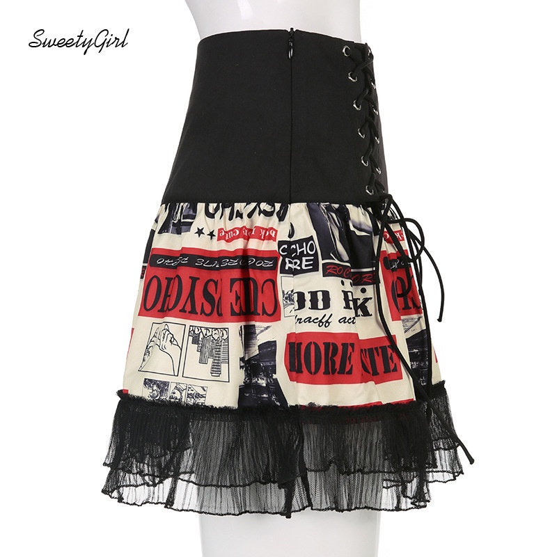 Chân Váy Mini Lưng Cao Phối Dây Rút Viền Ren 2022 Thời Trang Cho Nữ