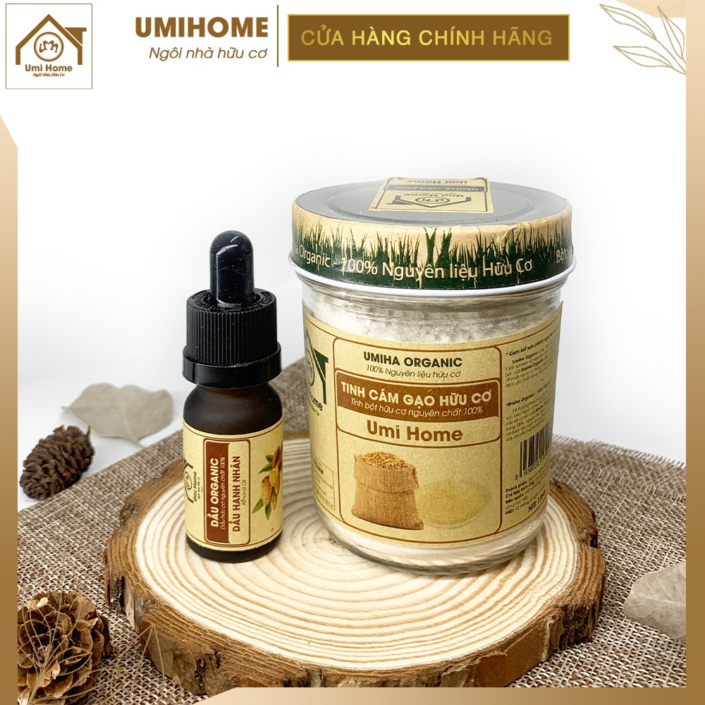Đắp mặt nạ dưỡng da và chống lão hoá da với Dầu Hạnh nhân (10ml) và bột Cám Gạo Umihome | Tặng dầu Quả bơ (10ml)