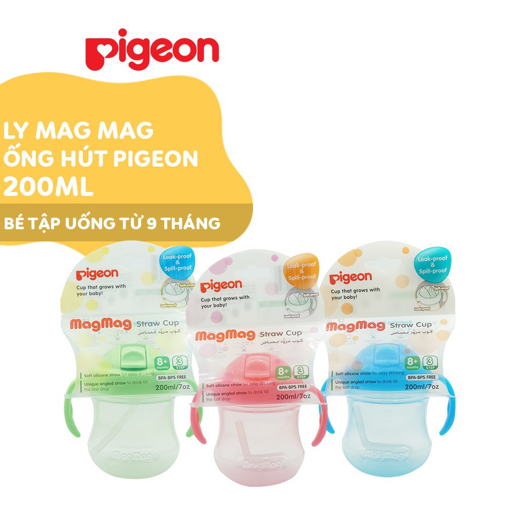 Bình uống nước Pigeon Mag Mag 200ml có tay cầm và ống hút