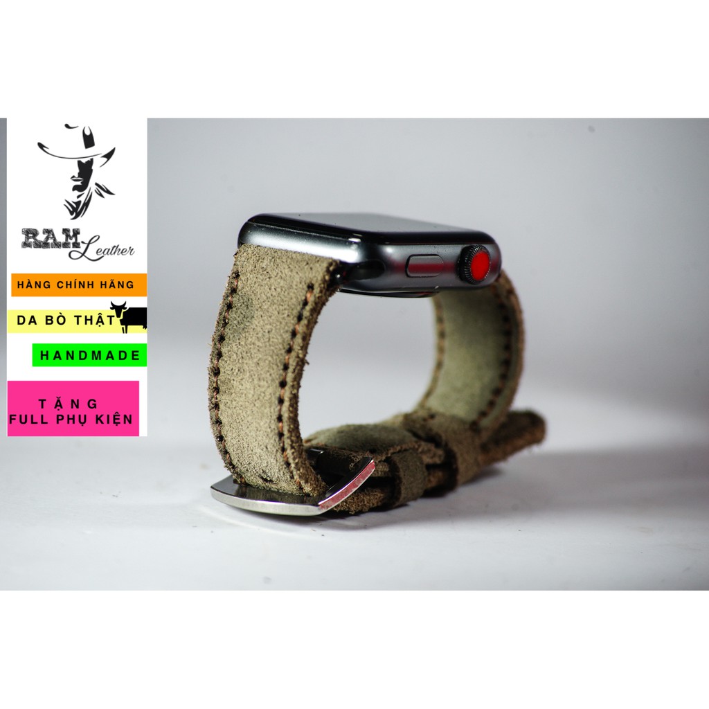 Dây đồng hồ da bò thật rằn ri quân đội handmade bền chắc cao cấp RAM Leather 1968 - tặng khóa chốt và cây thay dây
