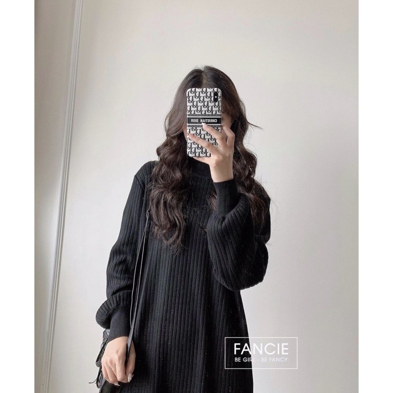 Đầm thun suông tay dài bo đen, trắng, kem🌵 | BigBuy360 - bigbuy360.vn