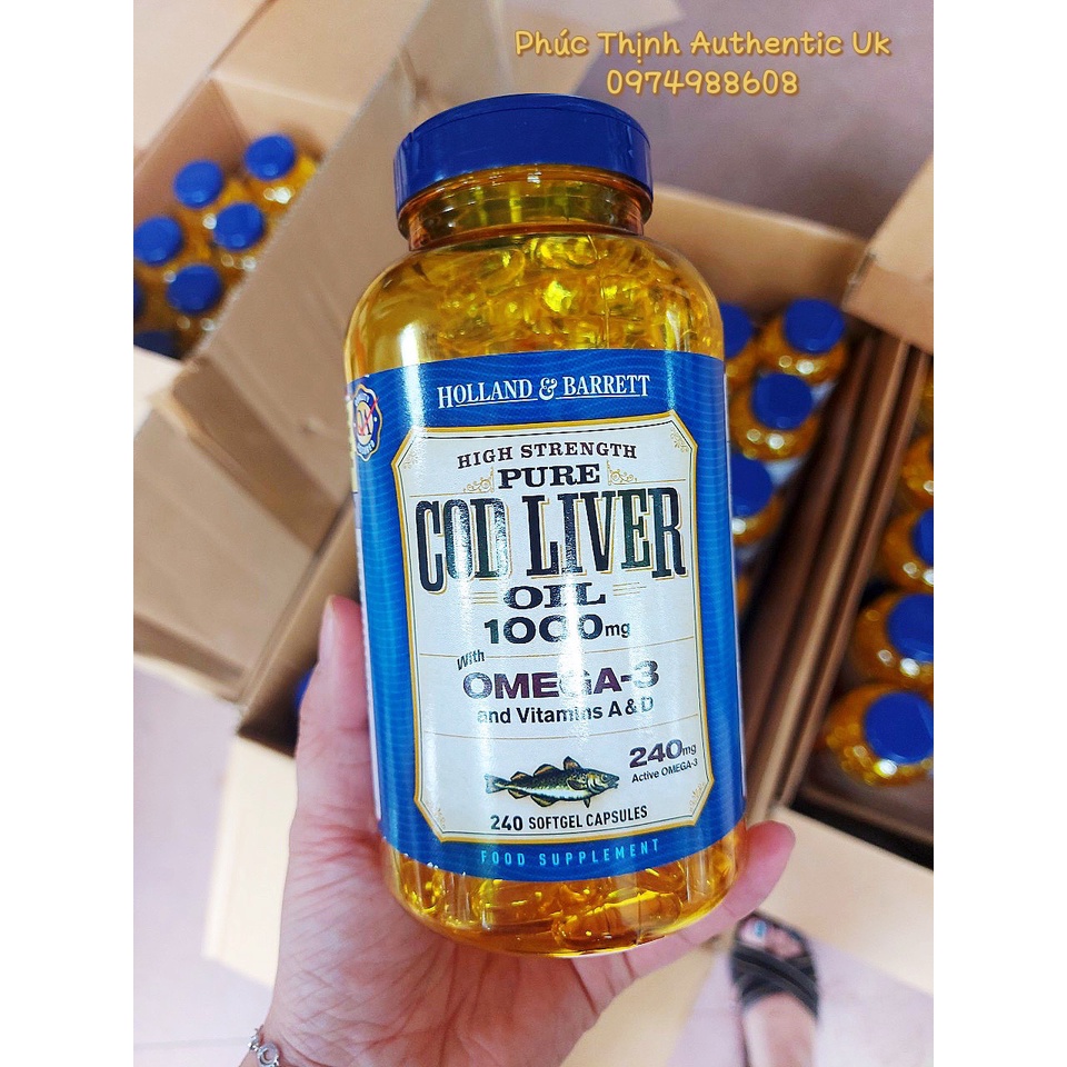 Dầu Gan Cá Tuyết Holland & Barrett Cod Liver Oil 240 Viên 1000mg Bổ Sung Vitamin