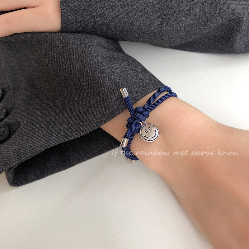 2pcs / lot New Magnetic Rope Couple Lovers Bracelet For Women Cute Simple Smile Handmade Lovers Gifts Korean Fashion Jewelry