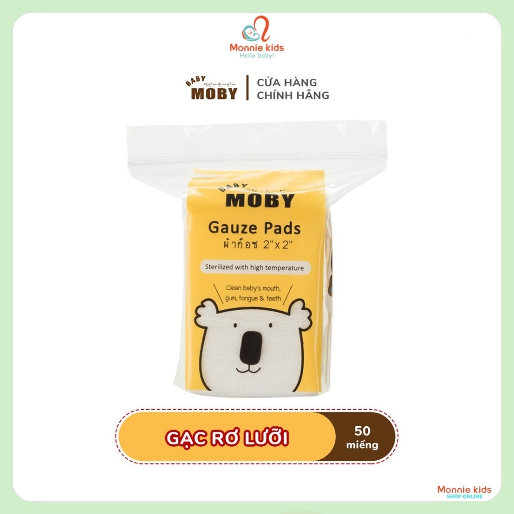 Gạc rơ lưỡi cho bé MOBY BABY 50c, tưa lưỡi vệ sinh răng miệng cho trẻ sơ sinh - Monnie Kids