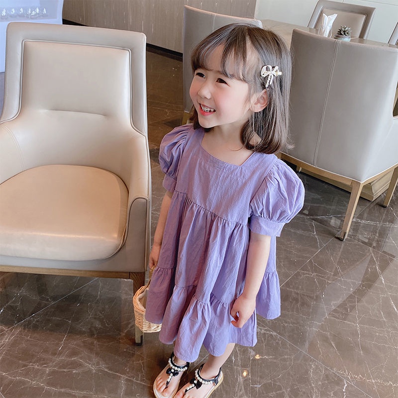 Đầm Công Chúa Tay Ngắn Phồng Màu Trơn Thời Trang Mùa Hè Hàn Quốc Mới 2023