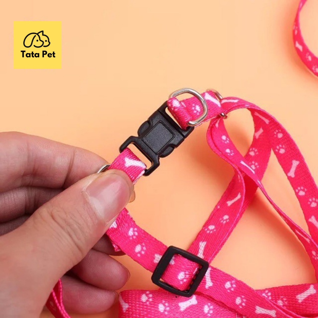 Dây dắt chó mèo kèm dây yếm đai yên ngựa (2 size) Dây xích chó mèo bằng vải loại 1 lớp TATAPET