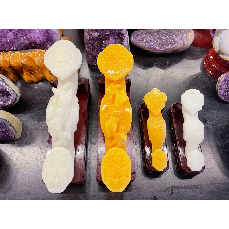 Gậy Như Ý Đá Ngọc Hoàng Long &amp; Đá Ngọc Onyx Trắng Phong Thuỷ