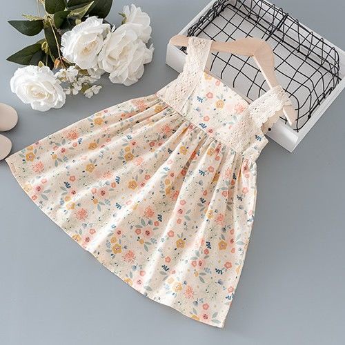 Đầm Công Chúa Hai Dây Họa Tiết Hoa Phong Cách Hàn Quốc Mùa Hè Cho Bé Gái