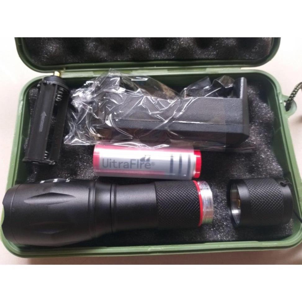 Đèn Pin Siêu Sáng Cao Cấp T6 Hợp Kim Chống Nước Pin Có Thể Sạc Lại Full box