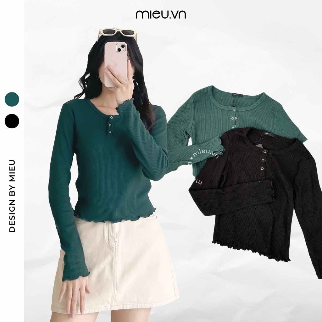 Áo thun nữ vải gân tay dài dáng lửng trendy MIEU - JM27