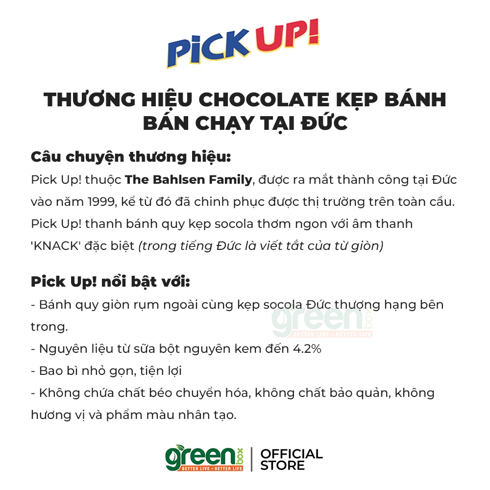 Gói bánh kẹp sô cô la nguyên chất và sô cô la sữa Pick Up! Đức 106g