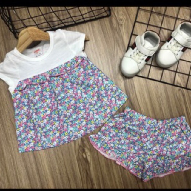 Bộ cotton 4c cộc tay bánh bèo bé gái 8-21 kg