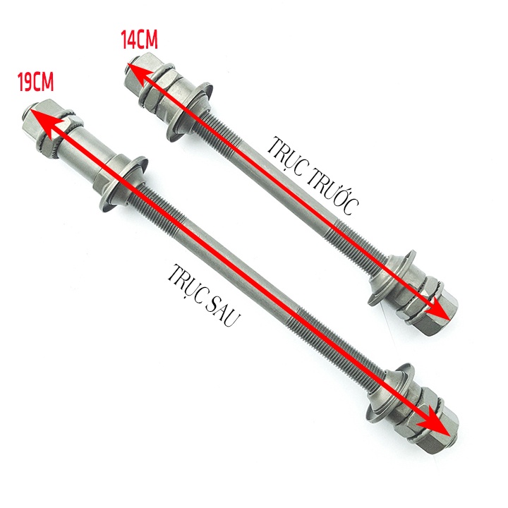 Trục trước và sau bánh xe đạp, trục côn moay ơ (Trục đặc)