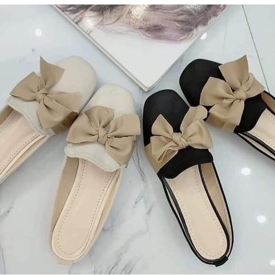 FREE SHIP Giày sục nữ da lộn 2 màu thắt nơ hàn quốc | BigBuy360 - bigbuy360.vn