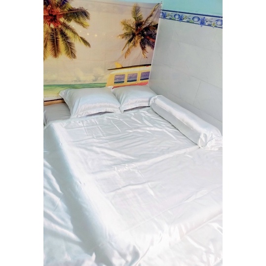 Bộ chăn ga và vỏ gối phi lụa cao cấp màu trắng tinh
