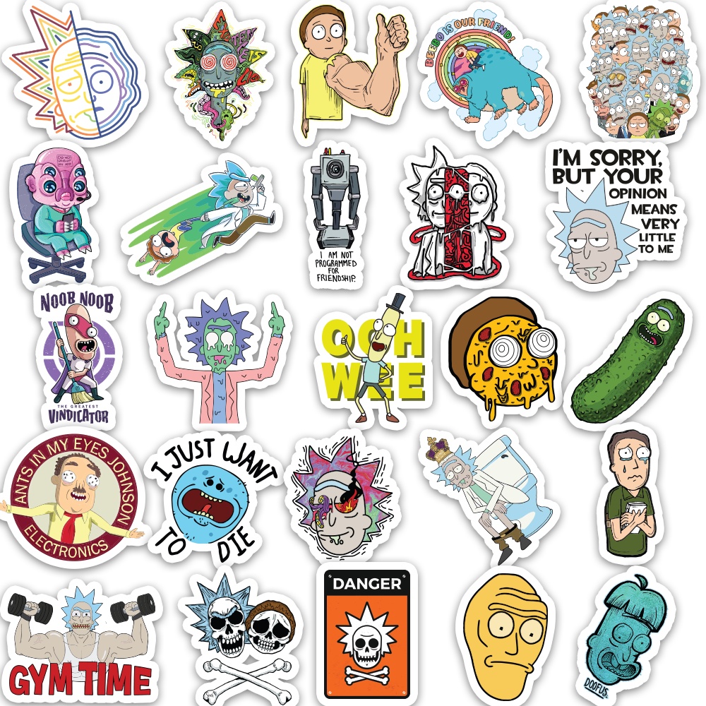 Set 50 cái Sticker Rick and Morty dán mũ bảo hiểm, hình dán Rick and Morty chống nước, decal hình Rick and Morty cute