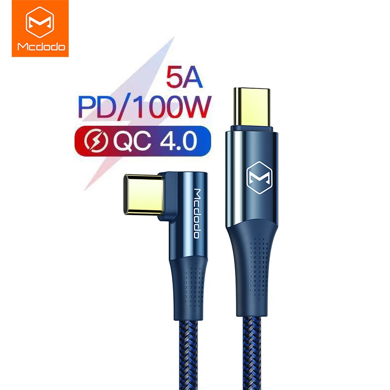 Cáp Sạc Mcdodo CA - 832 Dạng Chữ L 90° 100W USB C Sang Type C Hỗ Trợ Sạc Nhanh QC 4.0 3.0