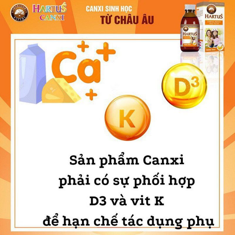 Canxi Hartus (tặng quà cho bé) Hartus Canxi Canxi cho bé bổ sung vitamin D3 và K2 không sợ thừa canxi hấp thụ canxi