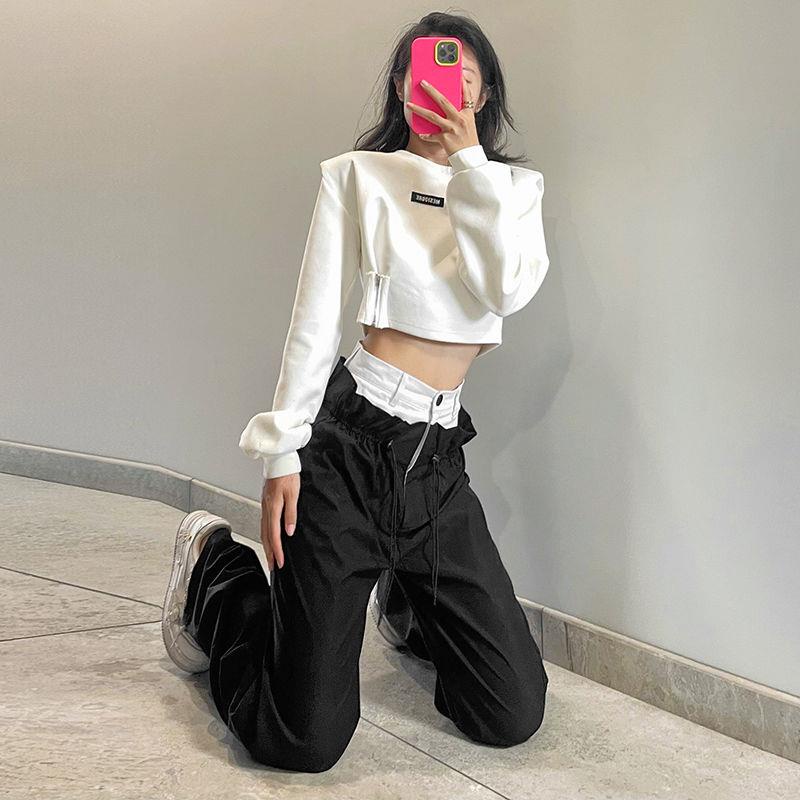 Quần Dài Ống Rộng Lưng Cao Màu Đen Phong Cách Đường Phố Thời Trang Cho Nữ