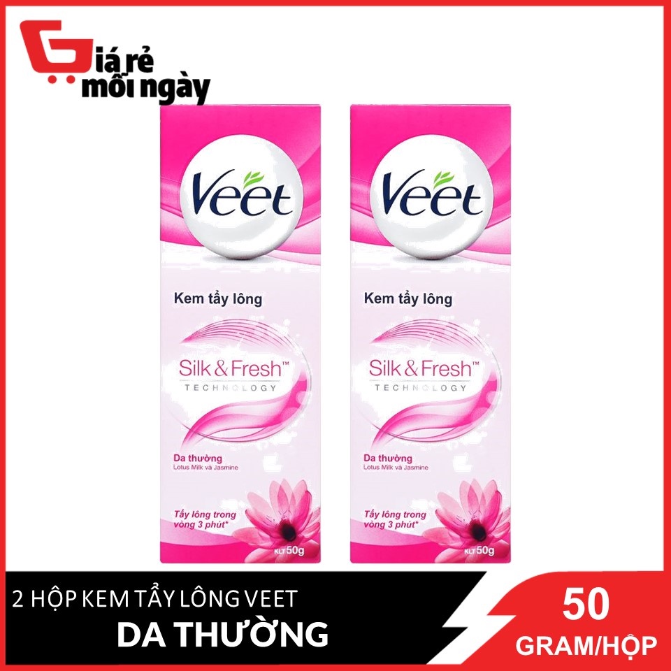 Kem tẩy lông Veet Silk &amp; Fresh Aloe Vera &amp; Vitamin E Dành Cho Da Thường 50gx2