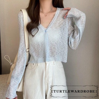 Áo Croptop Dệt Kim Tay Dài Dáng Rộng Cài Nút Màu Sắc Trơn Thời Trang Cho Nữ