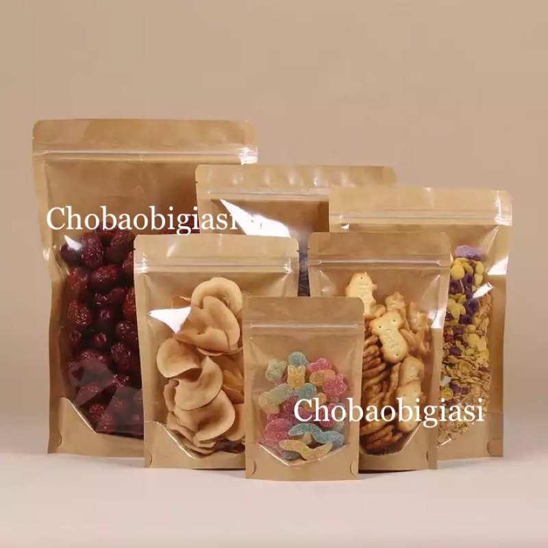 Túi zipper đáy đứng Mặt Giấy Mặt Trong đựng granola, ngũ cốc, các loại đậu....