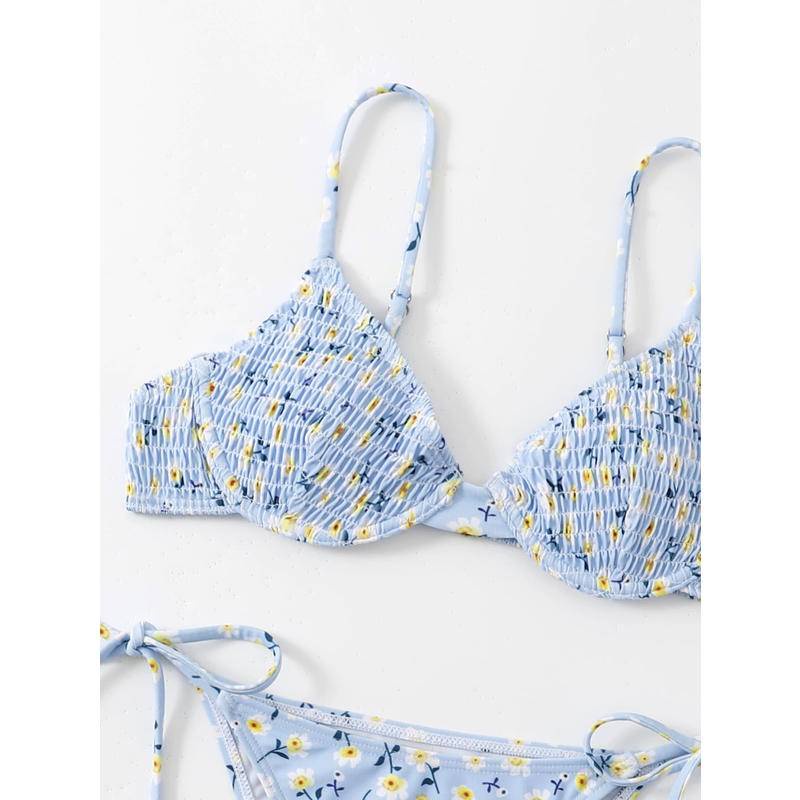 Bộ Đồ Bơi Hai Mảnh Họa Tiết Hoa Màu Xanh Dương Phong Cách Âu Mỹ Thời Trang 2023 Cho Nữ