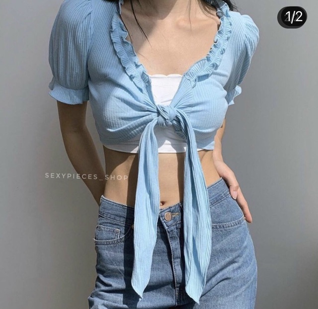 Áo Croptop cột nơ ngực cuốn biên buộc nơ trước - Z7N | BigBuy360 - bigbuy360.vn
