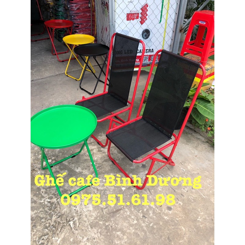 Bộ bàn ghế cafe giá rẻ ( 2 ghế đỏ loại cao 85cm + 1 bàn tròn trà chanh )