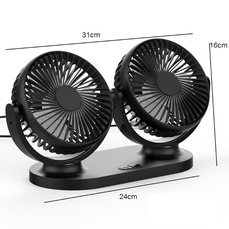 DOU Universal 5V 2A USB Fan 360° Rotatable Dual Head 3 Speeds Adjustable Dashboard Auto Car Fan Air Cooler for Vehicle Truck Home Office Outdoor