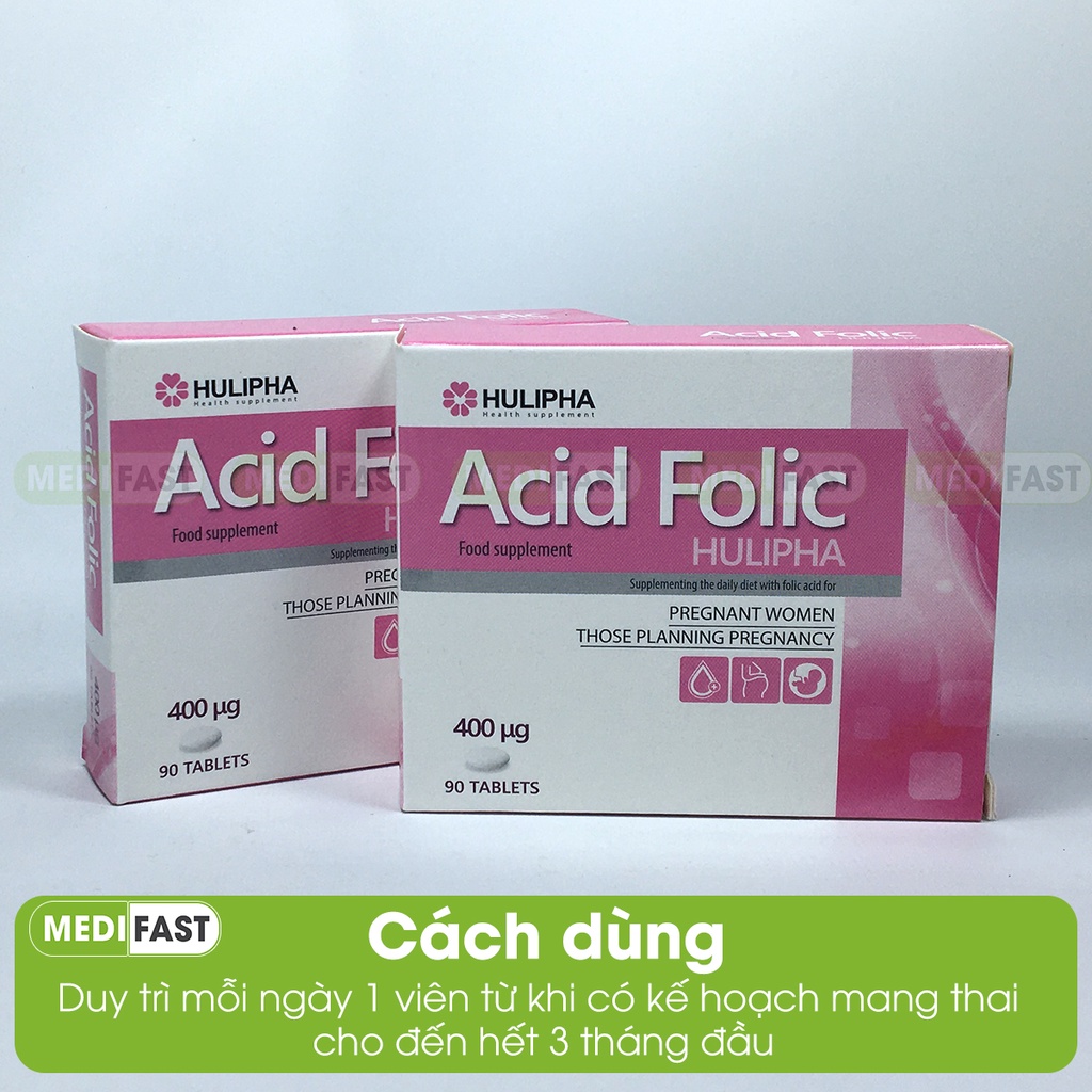 Acid Folic bổ sung cho mẹ bầu và phụ nữ chuẩn bị mang thai Hộp 90 viên, nhập khẩu từ Châu Âu Acid-folic Hulipha