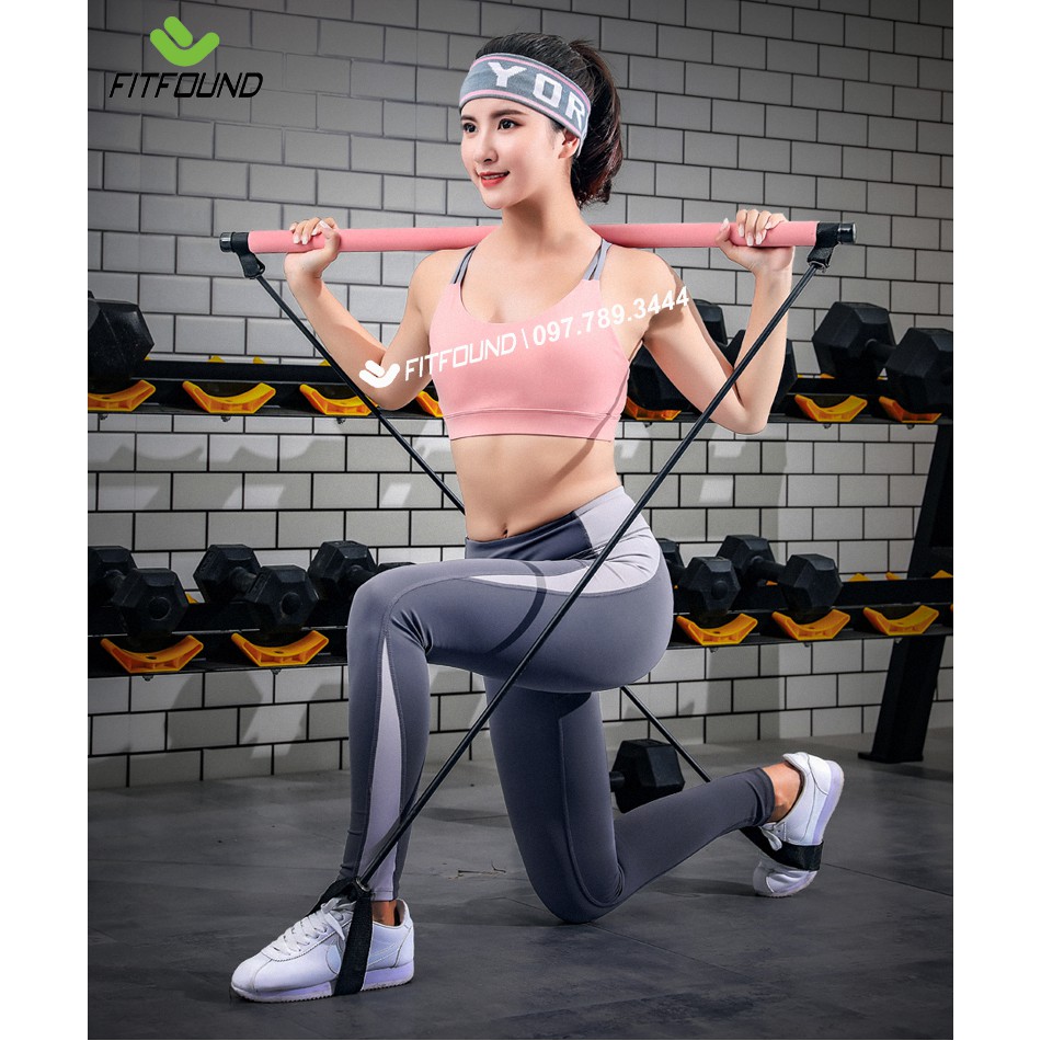 Thanh gậy tập gym stick yoga pilates bar có dây kháng lực dụng cụ tập tay lưng ngực mông chân đùi toàn thân