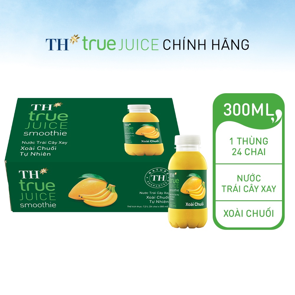 Thùng 24 chai nước trái cây xay xoài chuối tự nhiên TH True Juice 300ml (300ml x 24)